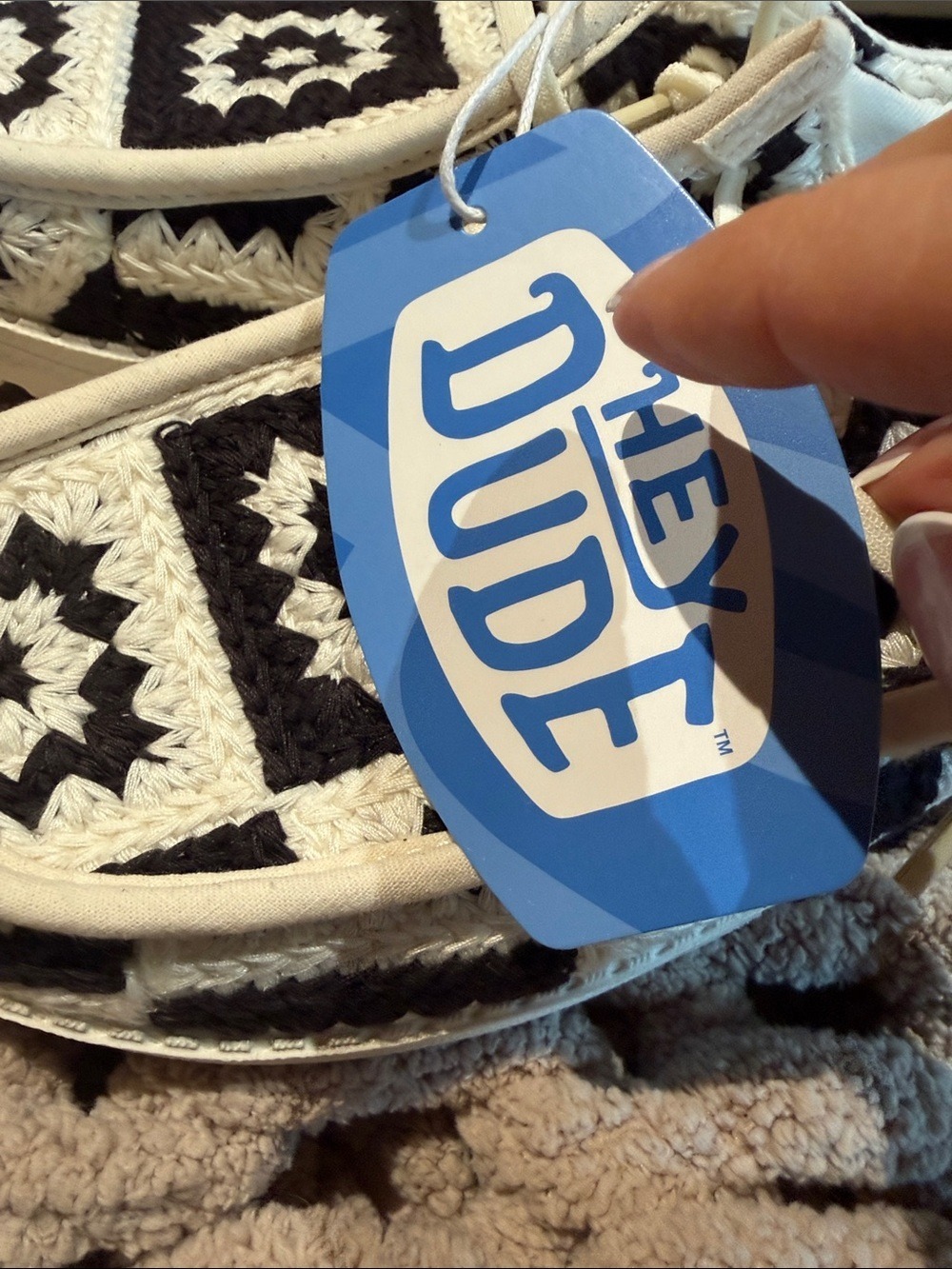 Hey Dude Black & White Crochet Pattern Slip-On Shoes - Picture 4 of 6